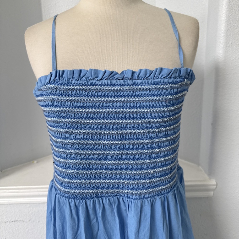 American Eagle Maxi Dress Womens L Smocked Tiered Chambray Coastal Granddaughter - Picture 3 of 14